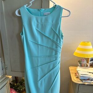 Calvin Klein “Sunburst” Aqua colored dress, sleeveless Size 4.